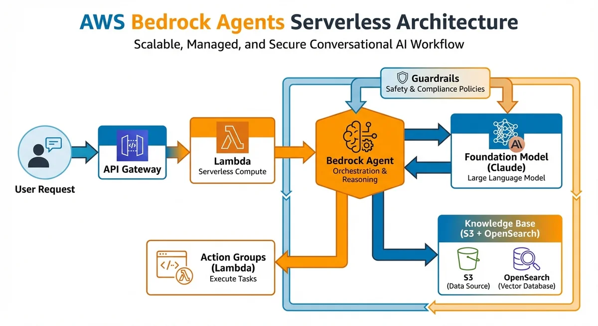 AWS Bedrock Agents サーバーレスアーキテクチャ図解