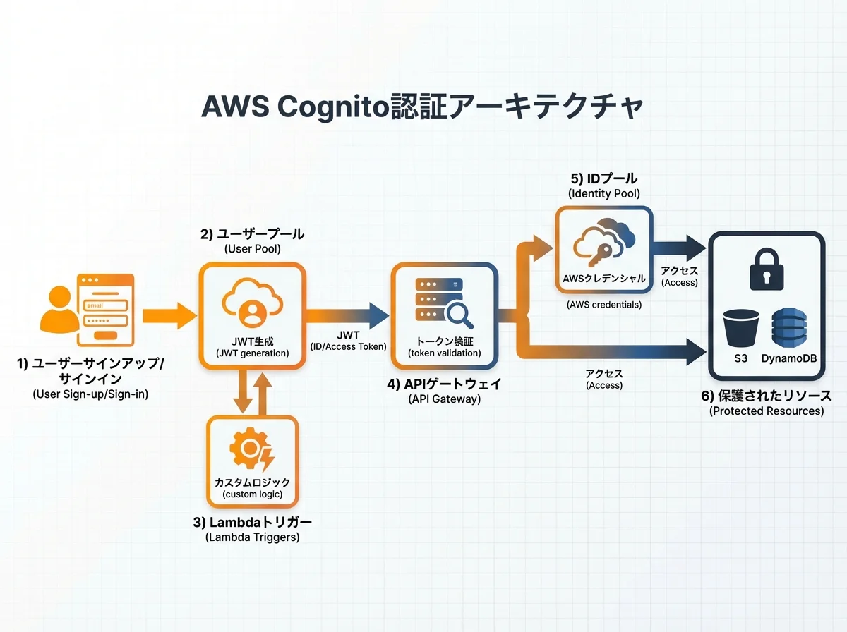 AWS Cognito認証基盤のアーキテクチャ全体図