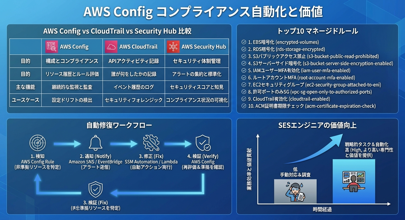 AWS Configコンプライアンス自動化の図解