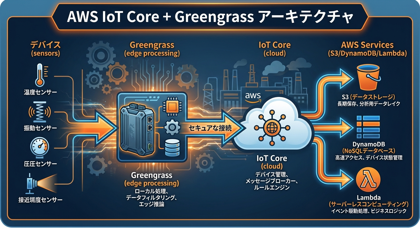 AWS IoT CoreとGreengrassのアーキテクチャ