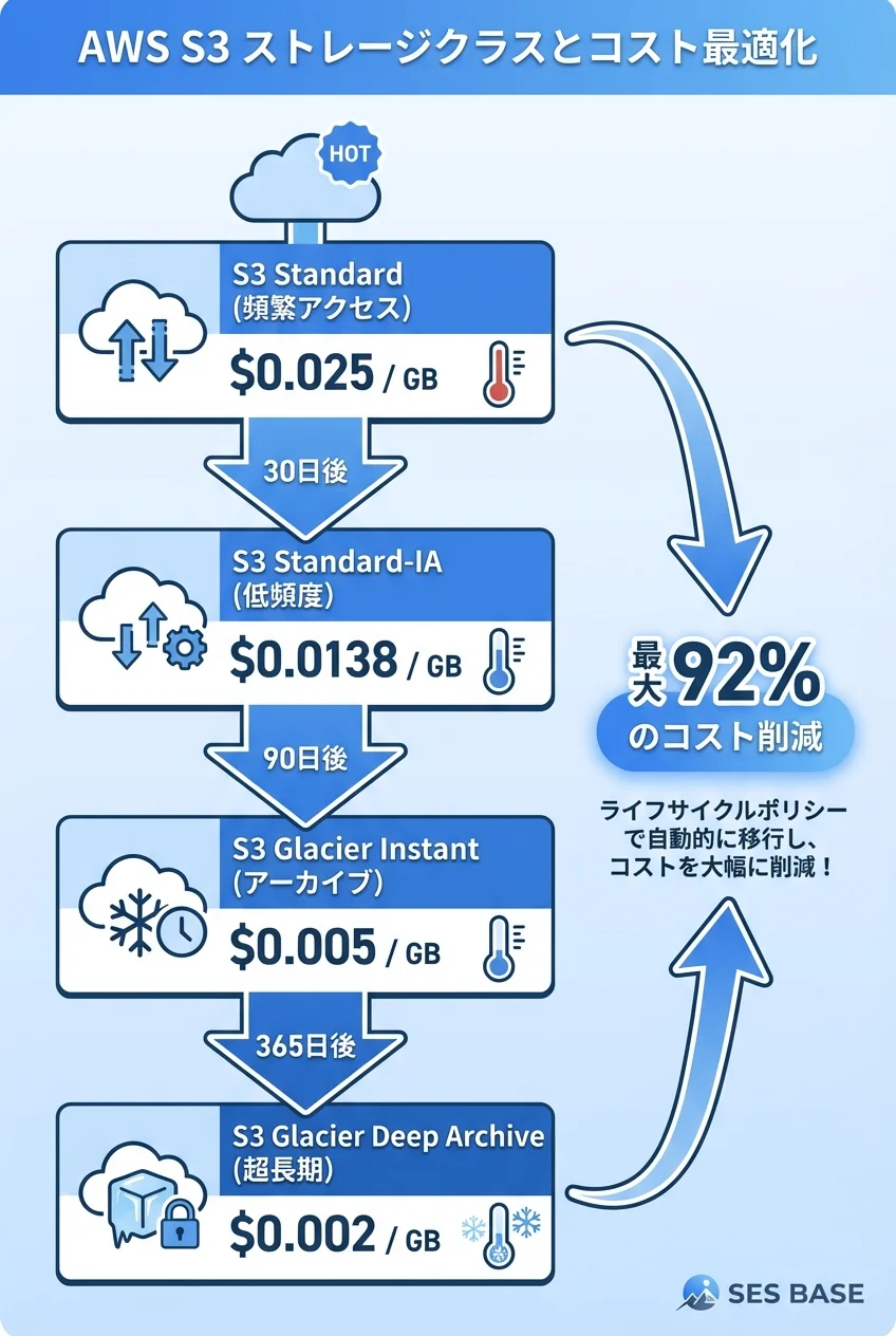 S3ストレージクラスとライフサイクルのコスト比較