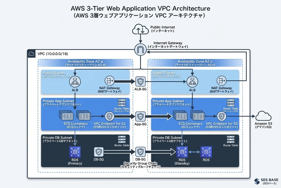 AWS VPC 3層アーキテクチャ設計パターン