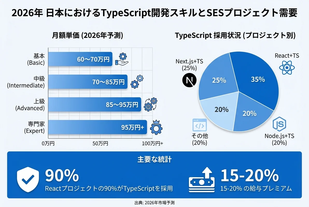 TypeScript開発スキルとSES案件の関係を示すインフォグラフィック