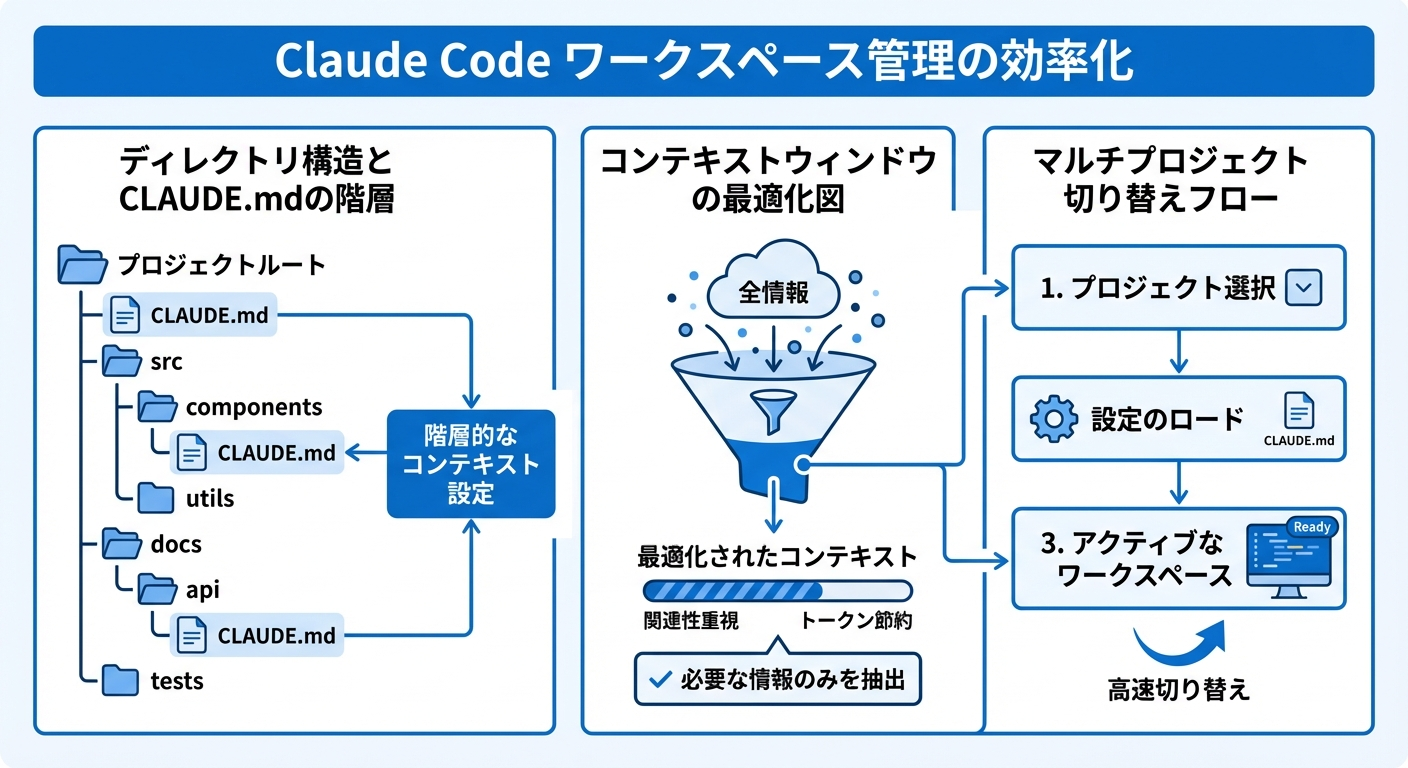 Claude Codeワークスペース管理のインフォグラフィック