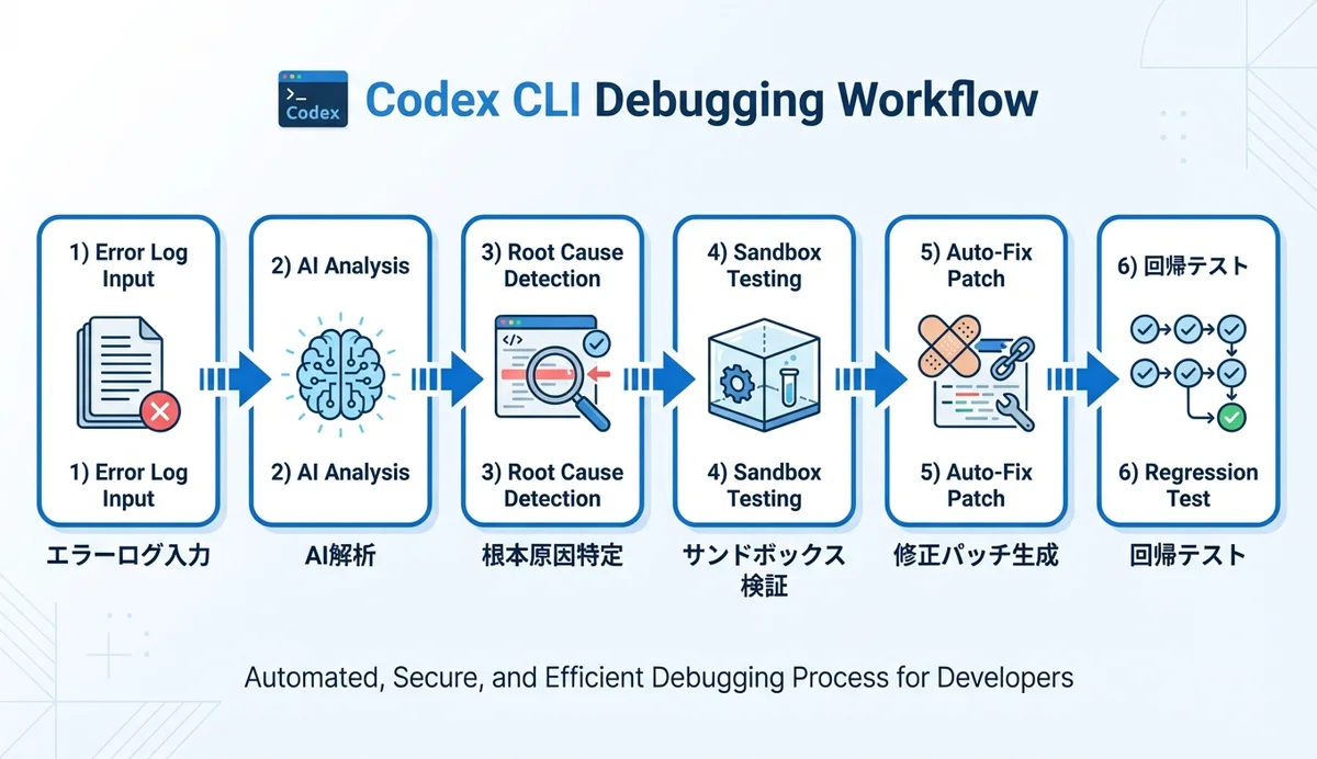 Codex CLIによるデバッグ自動化の全体フロー