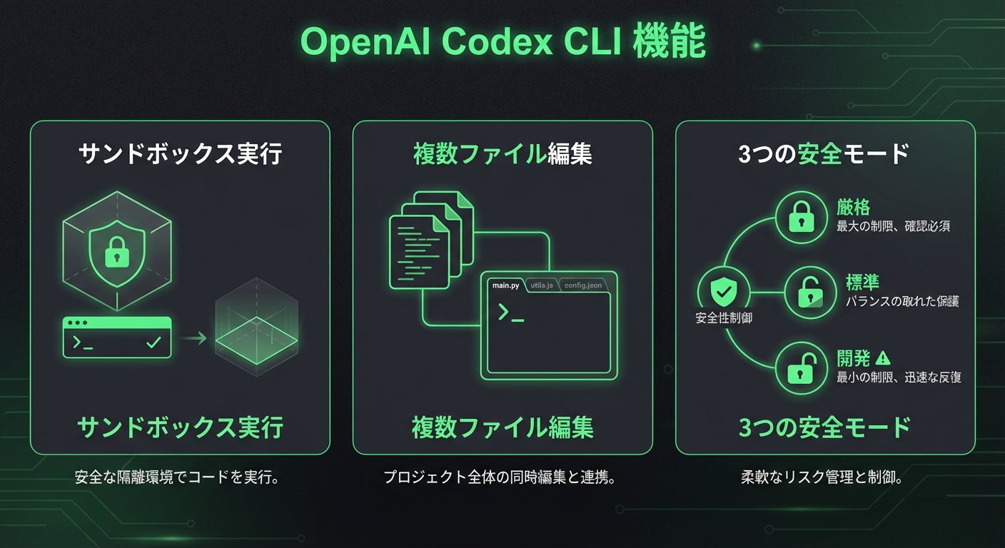 Codex CLIの特徴と基本機能のインフォグラフィック