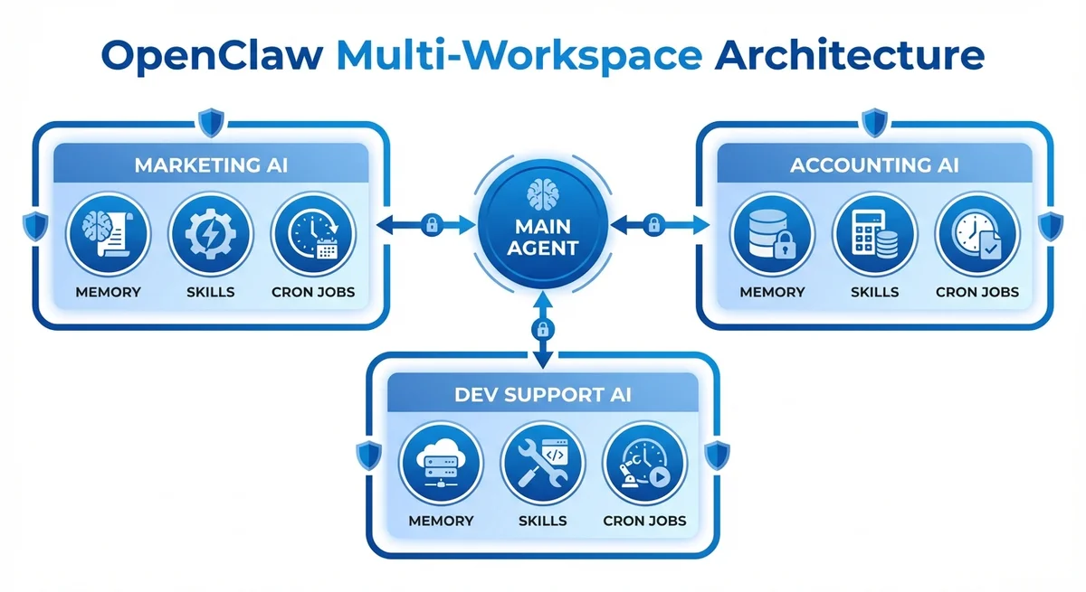 OpenClaw マルチワークスペースアーキテクチャ図解