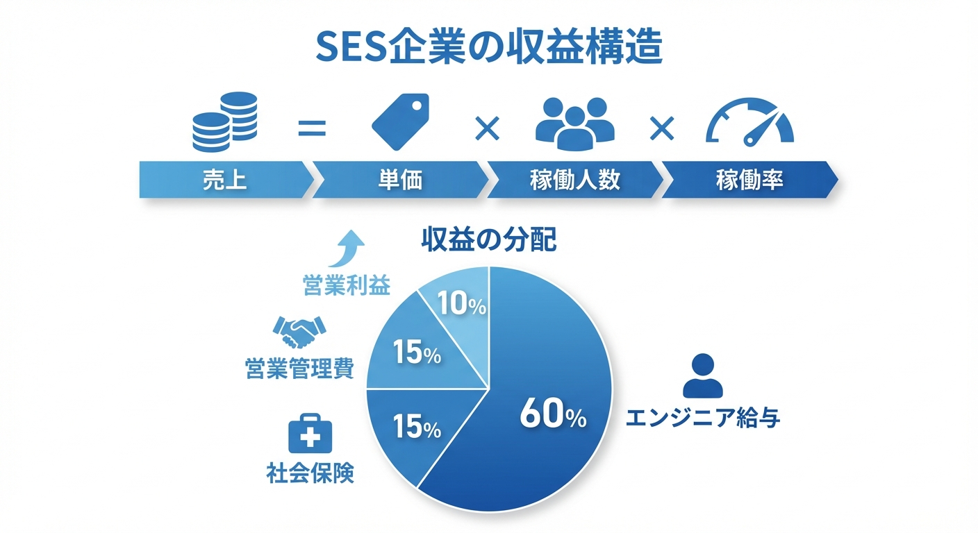 SES企業の収益構造：売上＝単価×稼働人数×稼働率の公式とコスト内訳