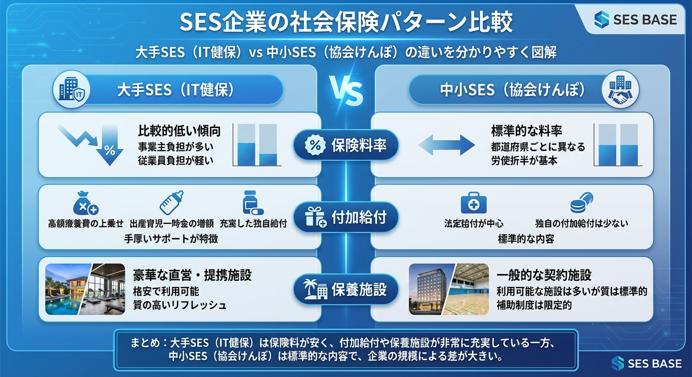 SES企業の社会保険パターン比較図