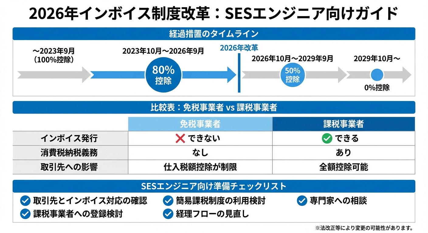 インボイス制度2026年改正のポイントを示すインフォグラフィック