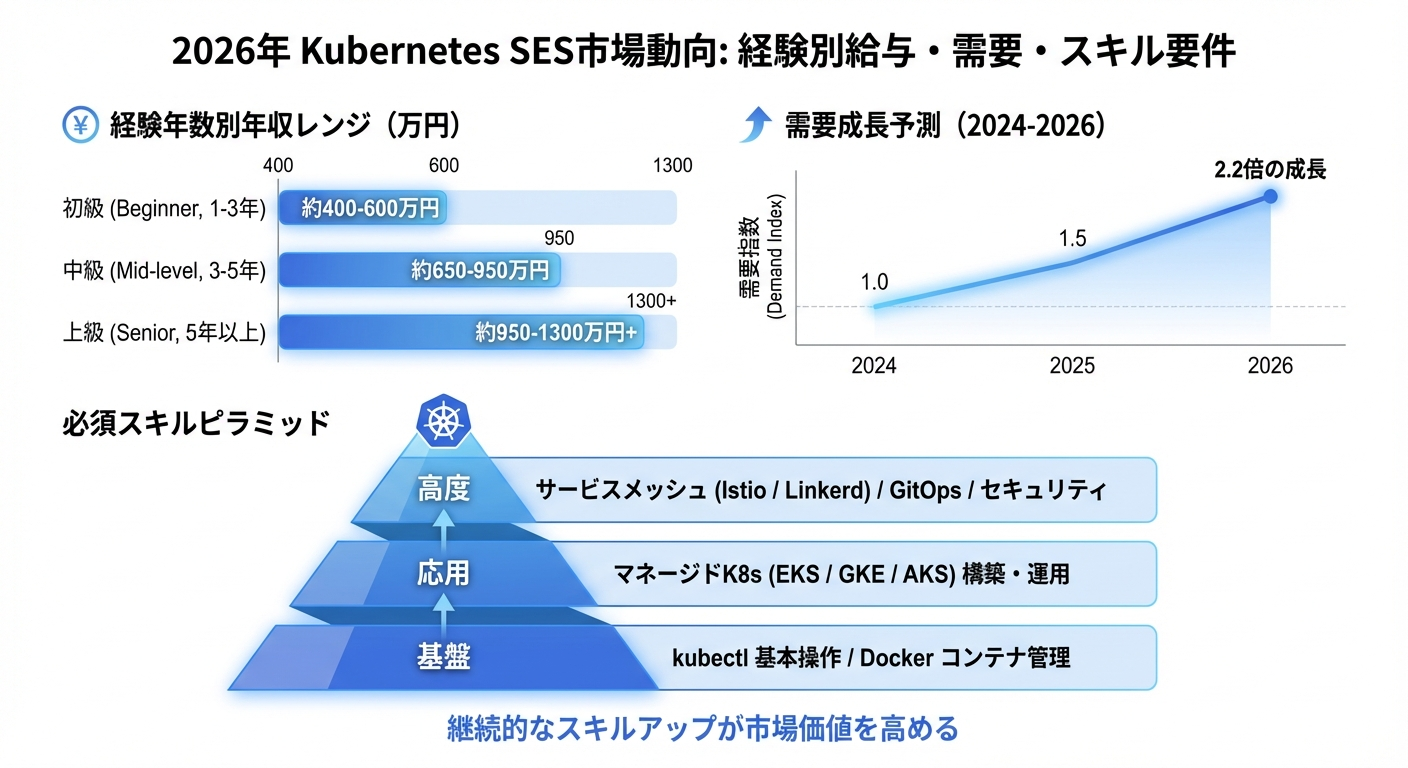 Kubernetes SES案件の需要と年収を示すインフォグラフィック